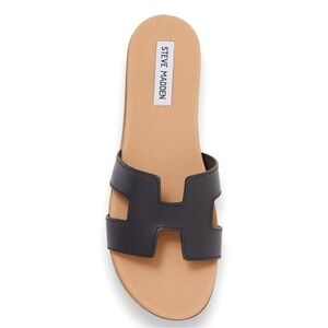 STEVE MADDEN Black Hoku Slide Sandals - Women’s Leather Slip-on Shoes